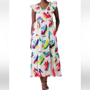 Crosby by Mollie Burch Margot Dress Babydoll Ruffle Tiered Cotton Sz XS Cottage